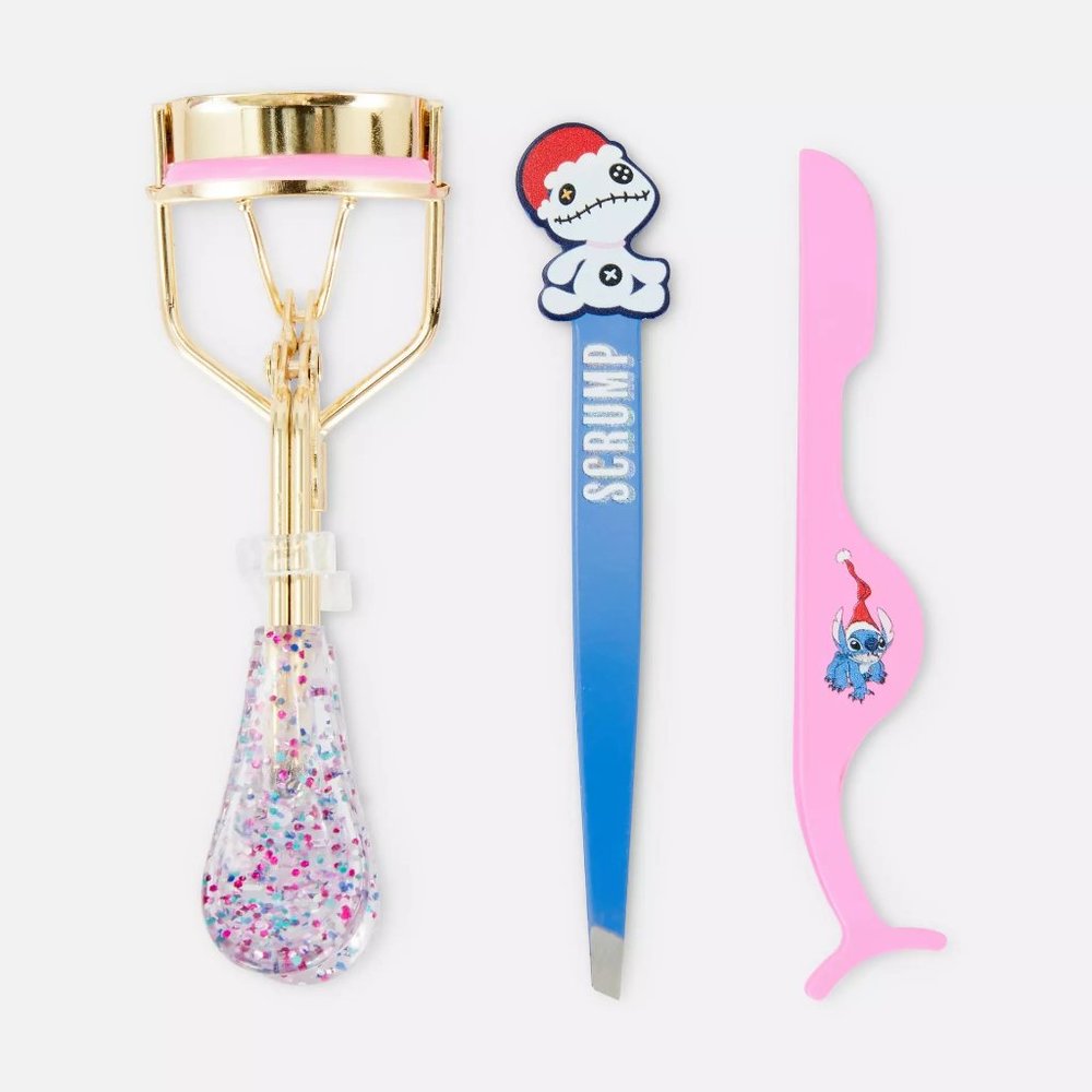 NWT! Disney Christmas Stitch Tweezer Lash Curler & applicator 3 Piece set Lilo